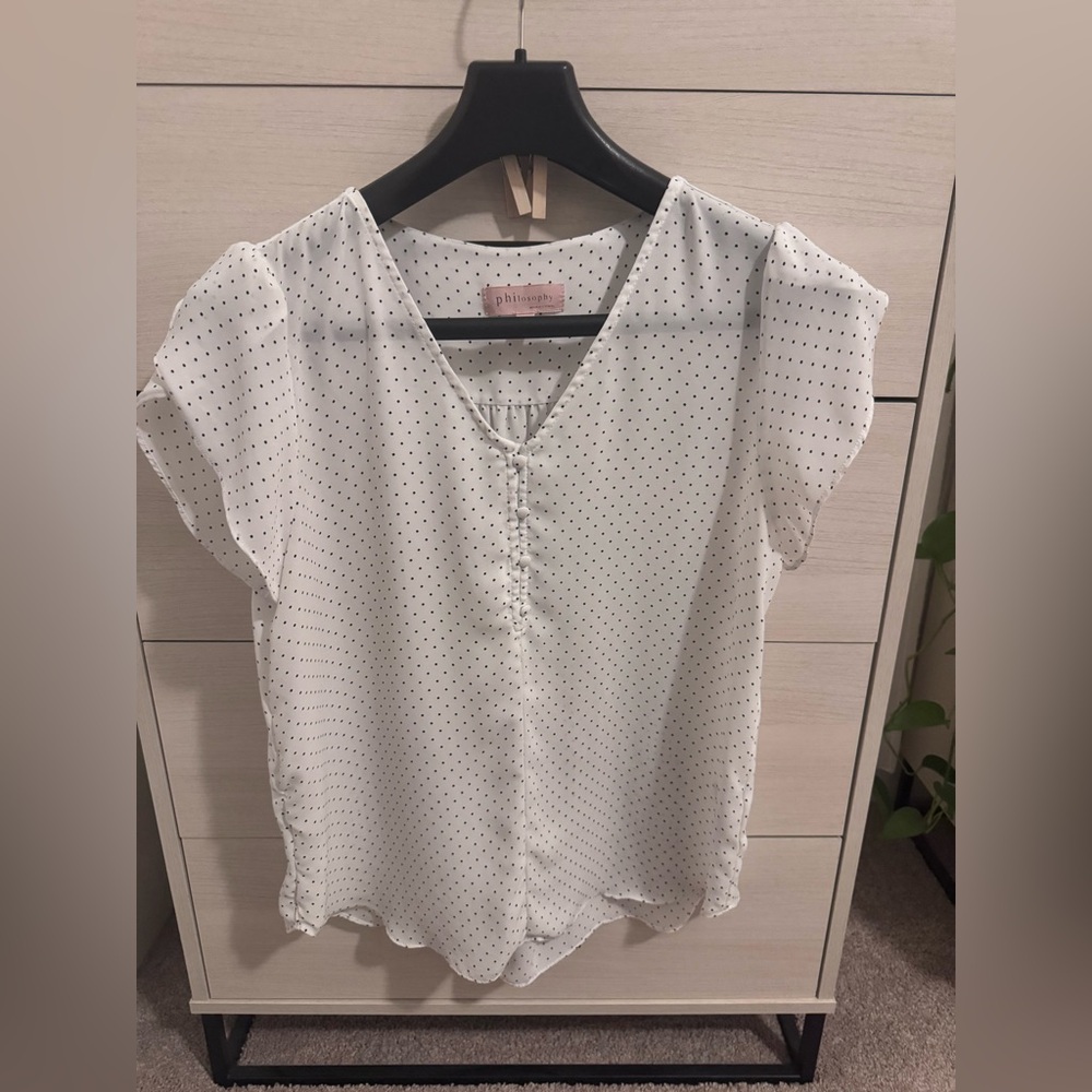 Philosophy White Polka Dot Blouse